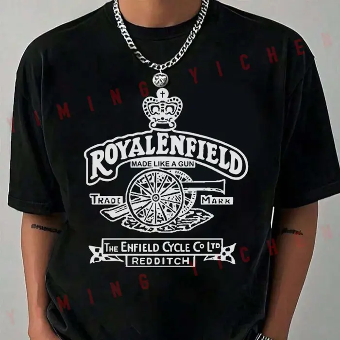 T-shirt unisexe rétro vintage classique Royal Enfield avec logo pistolet, haut décontracté à manches