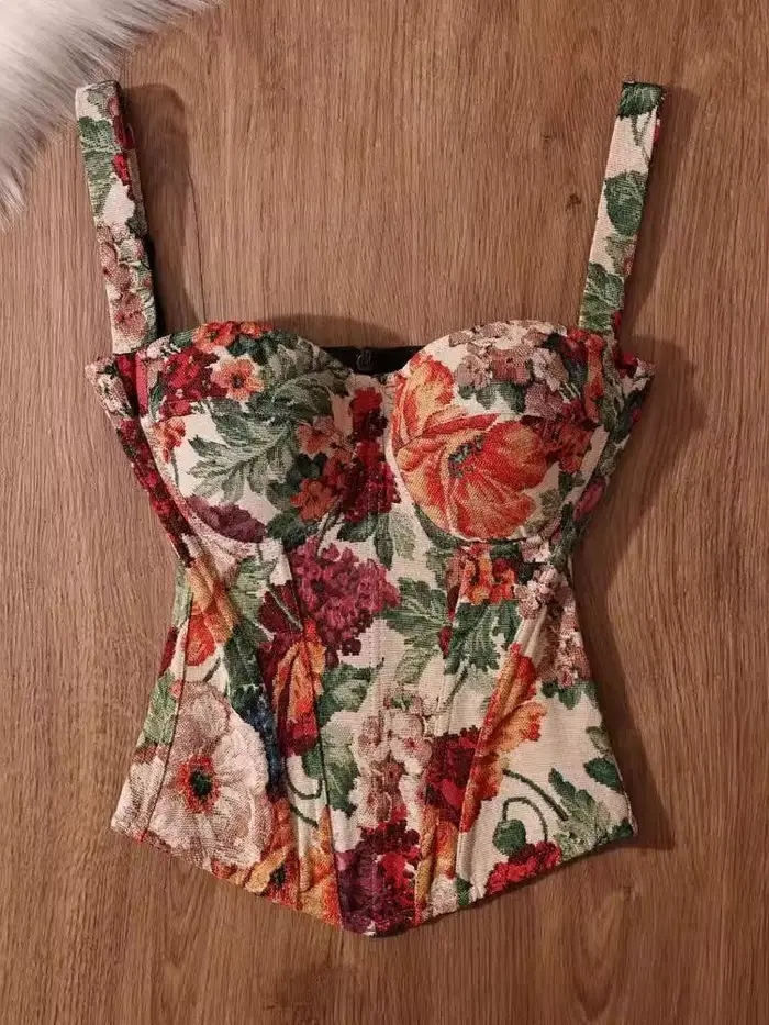 Style français Vintage élégant femmes vêtements Chic Design Floral coupe ajustée Camis mode femme haute rue rétro hauts Corset 2025