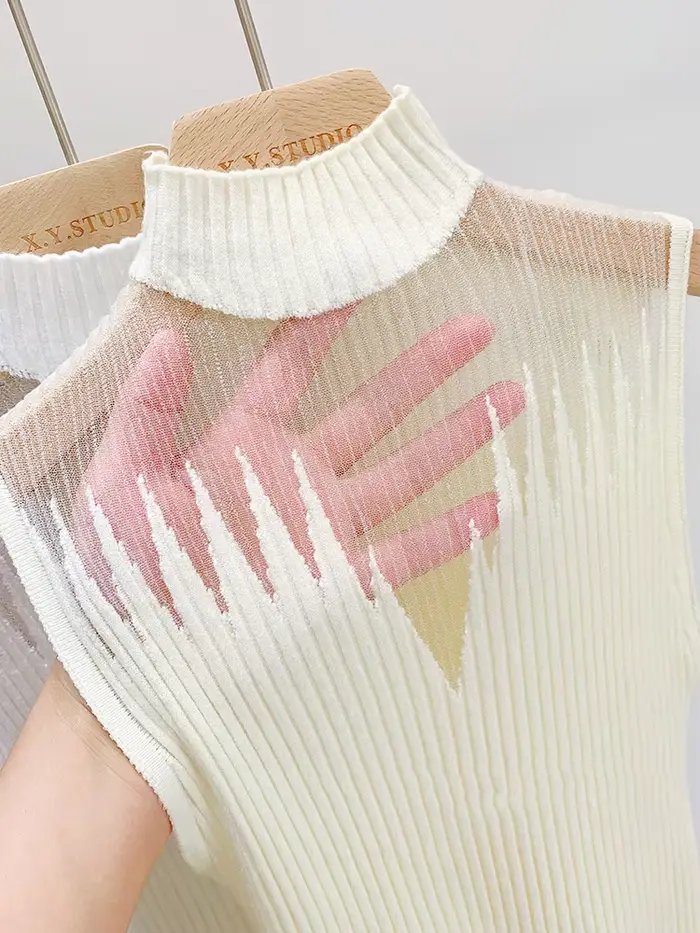 Haut tricoté en maille pour femmes, débardeur Y2K, gilet demi-cou, pull sans manches, Chic, découpé,