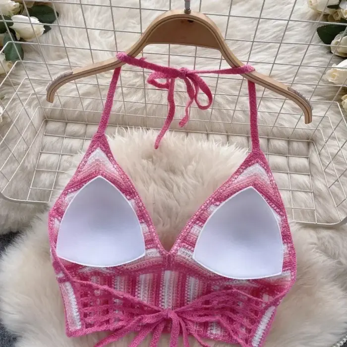 Nouveau débardeur bohème en crochet tricoté