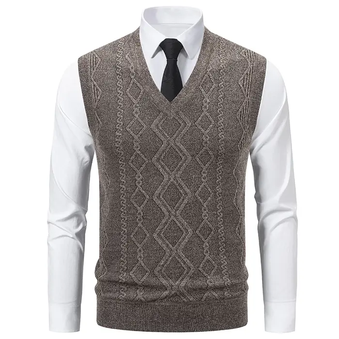 Pull sans manches à col en V pour homme, pull tricoté sans manches à col en V