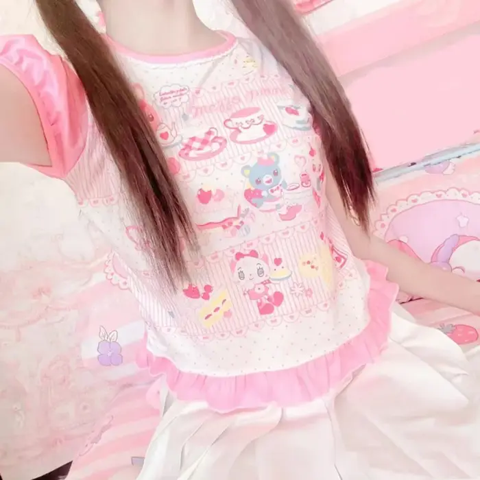 T-shirts courts imprimés de dessins animés pour filles japonaises
