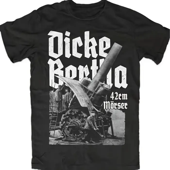 T-Shirt noir pour hommes, lourd, Vintage, WWI/WWII, cannon Bertha, Design de champ de bataille histo