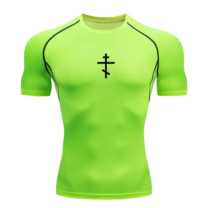 Chemise de Compression à imprimé croisé pour hommes t-shirt athlétique chrétien t-shirts hauts gymnastique entraînement Fitness course bases sous-vêtements