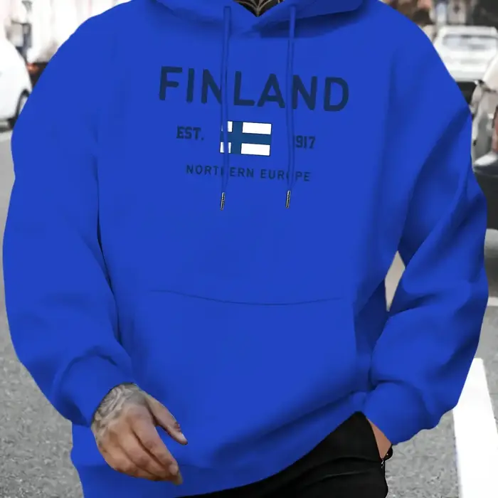 Sweat à capuche pour homme avec imprimé lettres finlandaises