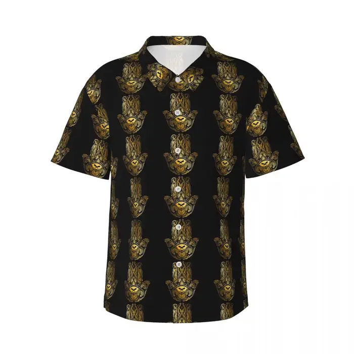 Chemise hawaïenne à main Golden Hamsa pour hommes, chemises décontractées imprimées Vintage, manches