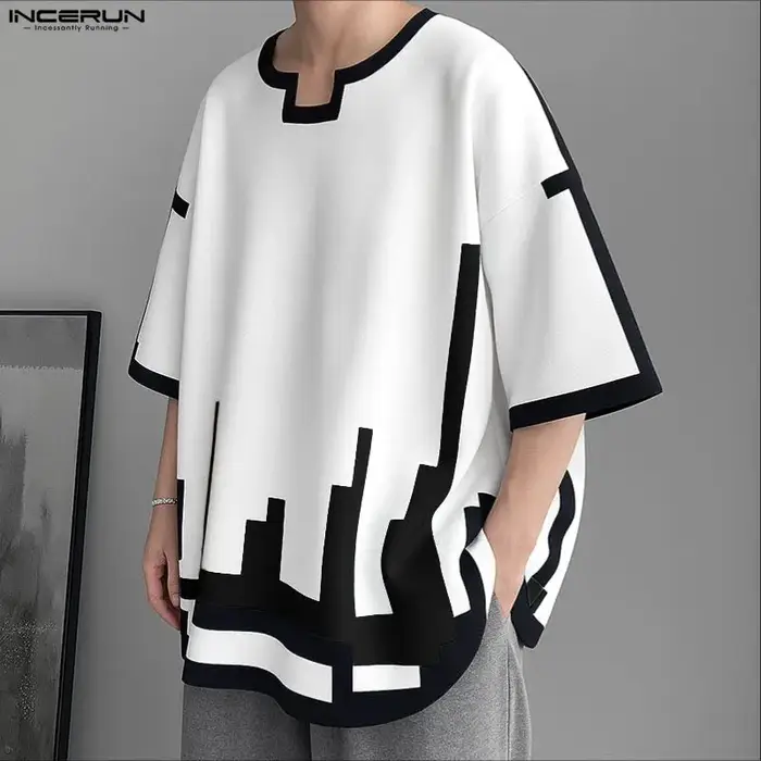 INCERUN hommes t-shirt à manches courtes impression lâche Style coréen mâle