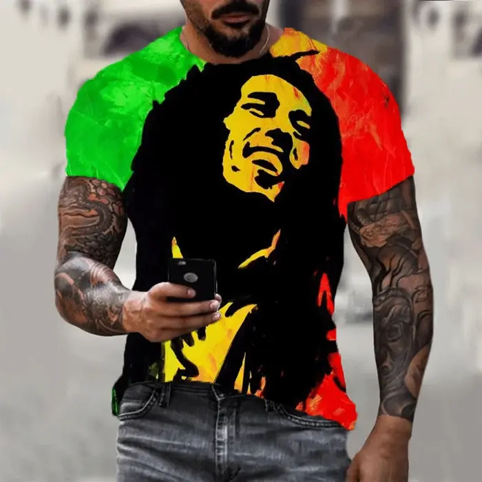Nouveau Harajuku 3d T-shirt Bob Marley imprimé hommes à manches courtes été décontracté respirant su