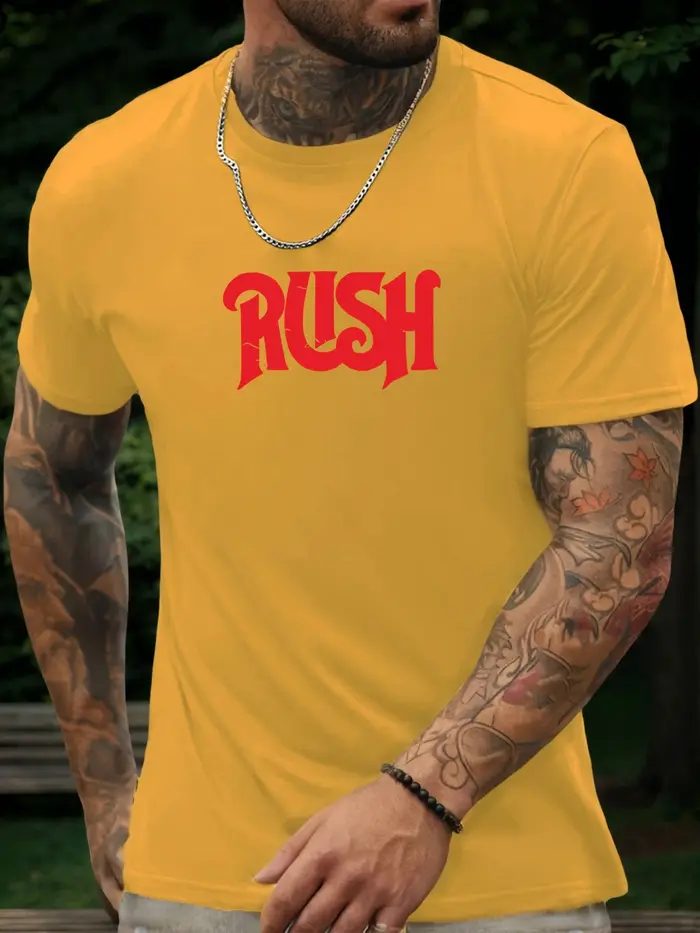 T-shirt à manches courtes rush chemise imprimée à motif 100 % coton pour hommes été col rond respirant mode décontractée