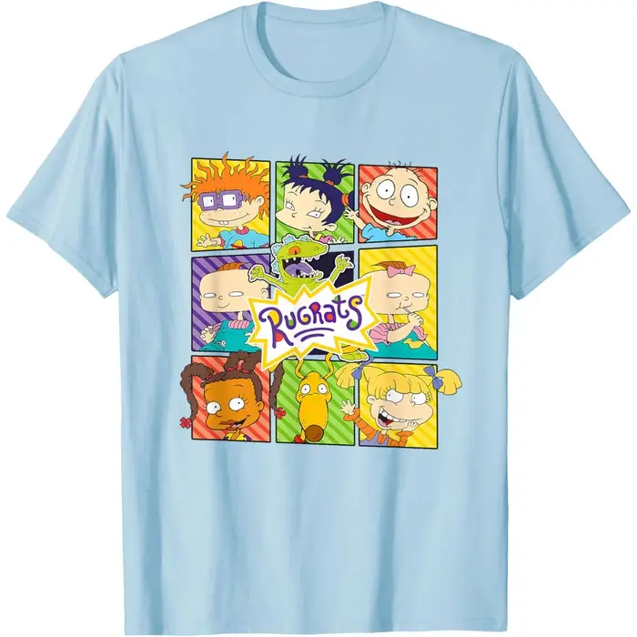 T-shirt à manches courtes en coton respirant à col rond avec motif des personnages de Rugrats pour h