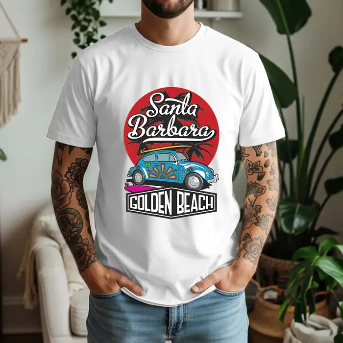 T-shirt décontracté 100 % coton style rétro Santa Barbara Surf Vacation