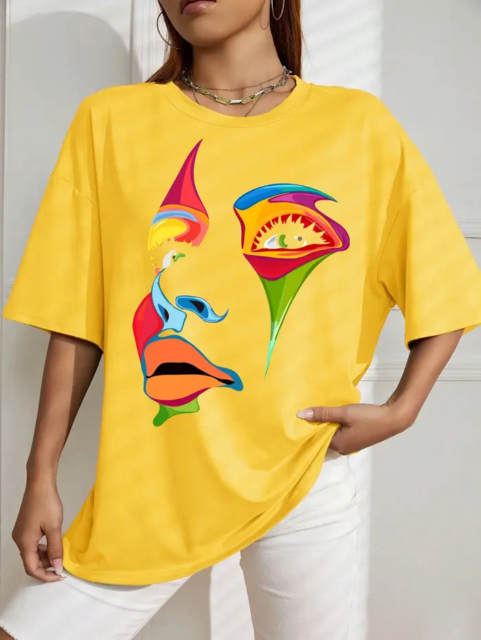 Peint dame visage personnalité Design impression T-Shirt femme rue confortable T-Shirt doux décontra