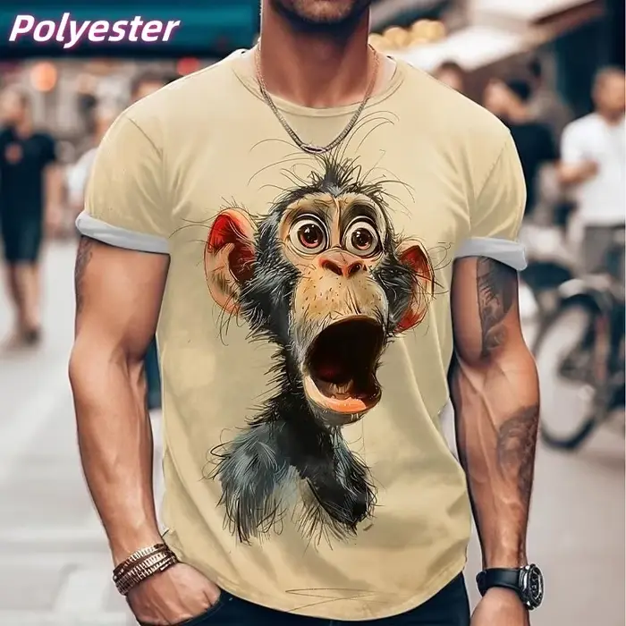 T-shirt amusant avec impression 3D de singe et de poulet pour hommes