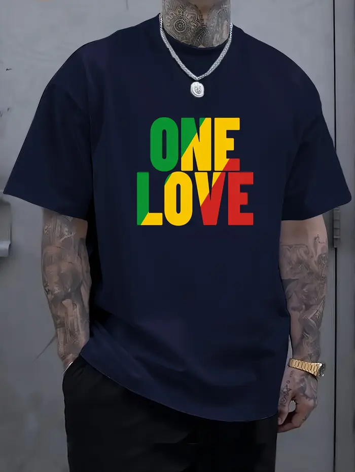 T-shirt décontracté pour homme en coton 100% à manches courtes, coupe ample, imprimé lettres ONE LOV
