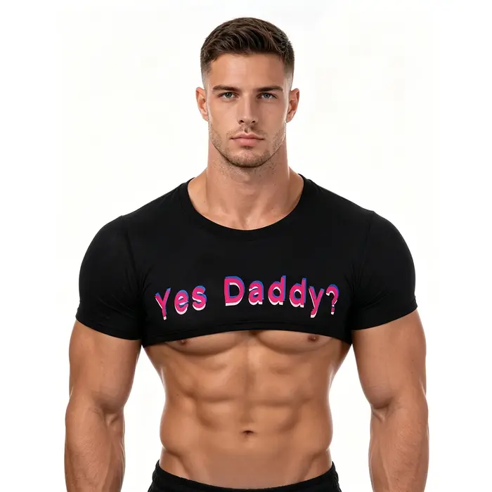 T-shirt court à manches courtes pour homme, col rond sexy, imprimé Y2K Yes Daddy, vêtements d'été pour homme, hauts de fête