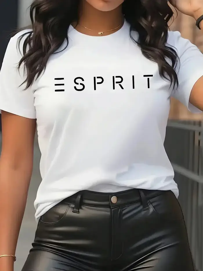 T-Shirt graphique décontracté à manches courtes et col rond pour femmes, avec lettres audacieuses im