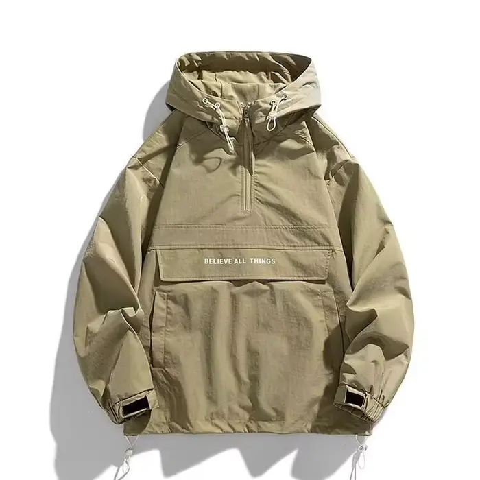 Veste pull à capuche pour hommes, coupe-vent décontractée avec plusieurs poches, veste de sport de plein air, demi-fermeture éclair, coque rigide à capuche