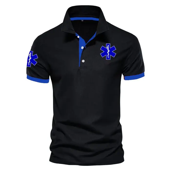 POLO haut de gamme en pur coton pour hommes, haut à manches courtes imprimé d'ambulance d'urgence em