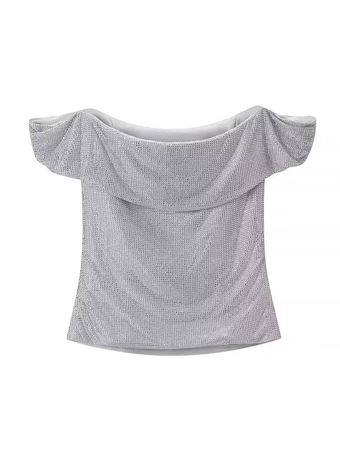 HH femmes été Sexy mince une pièce col haut argent diamant décoration