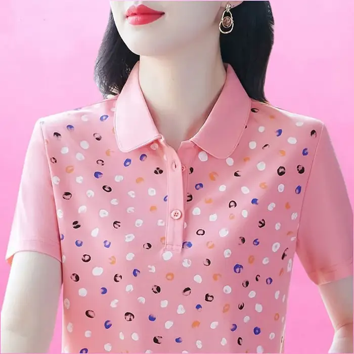 Nouveau T-shirt Polo Femme d'été à Col Revers et Manches Courtes
