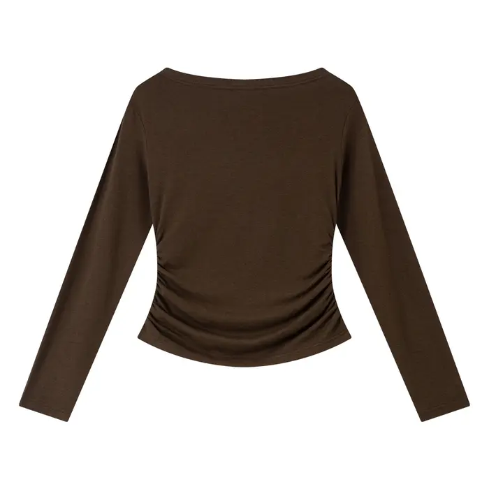 VIMLY Hauts Femme Printemps Automne 2026 Col Bateau Manches Longues T-shirts Décontractés Tricotés Coupe Ajustée Extensibles pour Femmes A3039