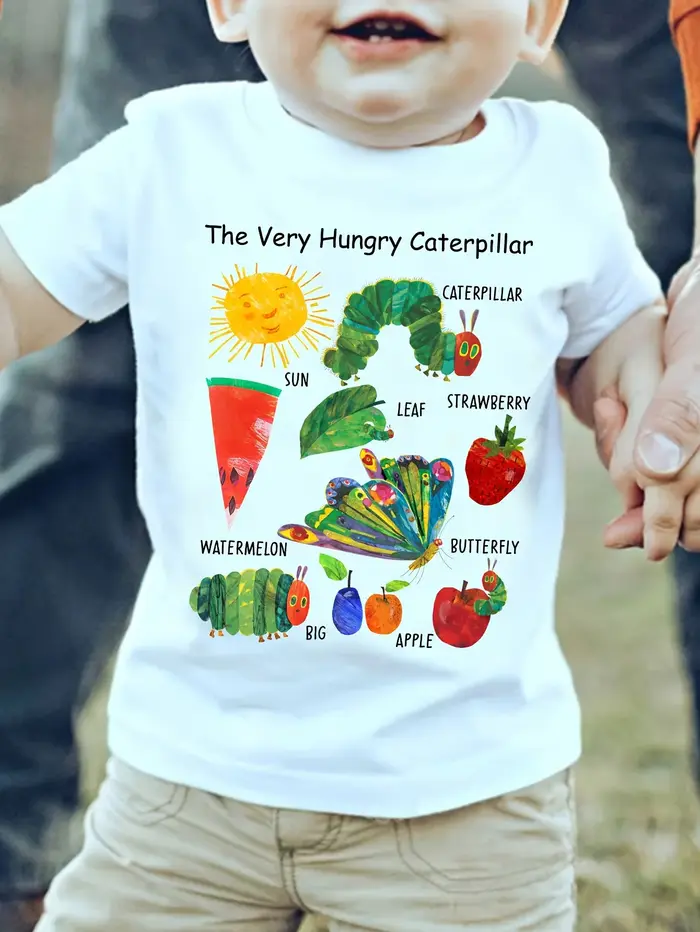 T-shirt à manches courtes imprimé dessin animé Caterpillar très affamé