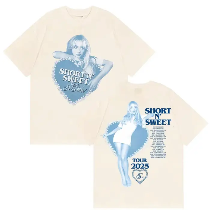 T-shirt Sabrina Carpenter 2026 Nouveau Short N' Sweet en mélange de coton pour hommes et femmes