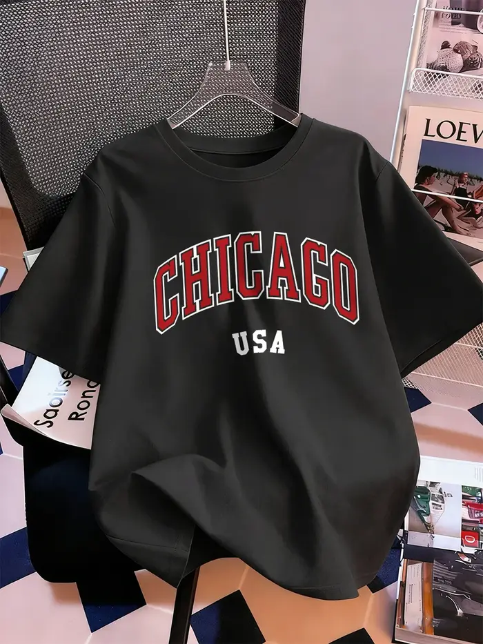 Chicago Usa lettre impression T-Shirt femmes coton été à manches courtes hauts confortable doux col rond