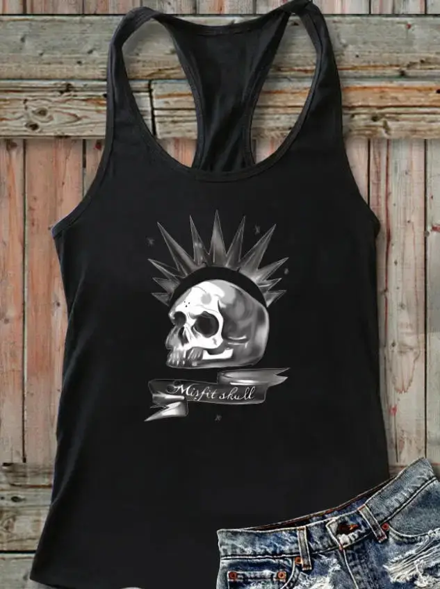 Misfit crâne gothique mignon réservoir femmes mode maillot de corps singlet esthétique féministe style de rue vêtement sans manches kawaii haut t-shirt
