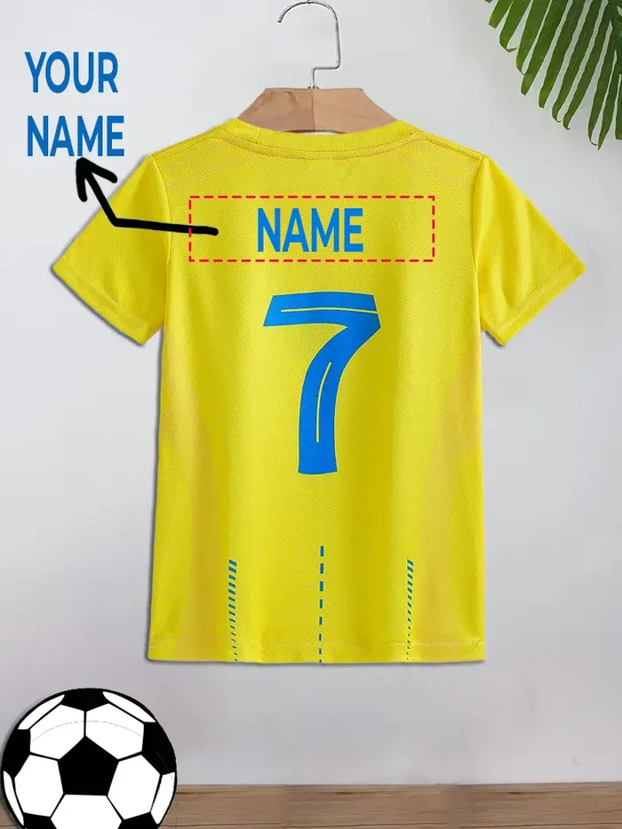 T-shirt de football décontracté pour enfants, numéro 7 fixe, nom personnalisé, idéal pour le sport e