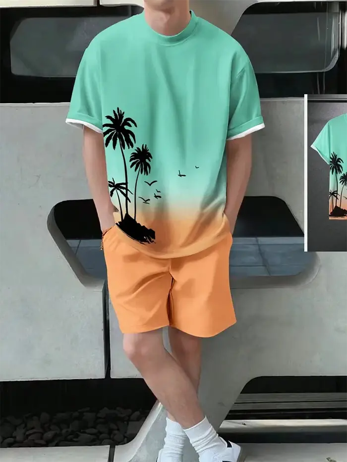 Plage hawaïenne imprimé été hommes T-shirt ensemble vêtements de sport