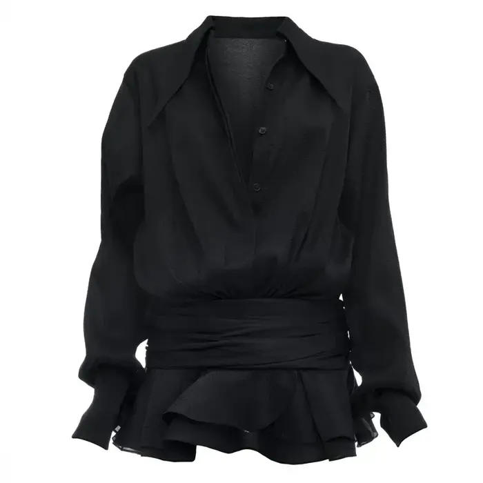 TARUXY – robe chemise Sexy à volants et simple boutonnage pour femmes, couleur unie, col à revers, M
