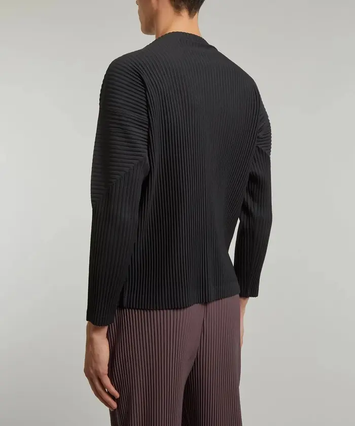 Miyake plissé homme manches longues T-Shirt mode classique noir haut à col roulé