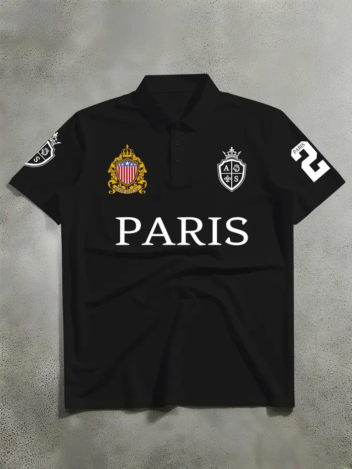 Nouveau Polo Homme Manches Courtes Été 2026, Polo Imprimé Lettres « Paris », Idéal pour les Sports d