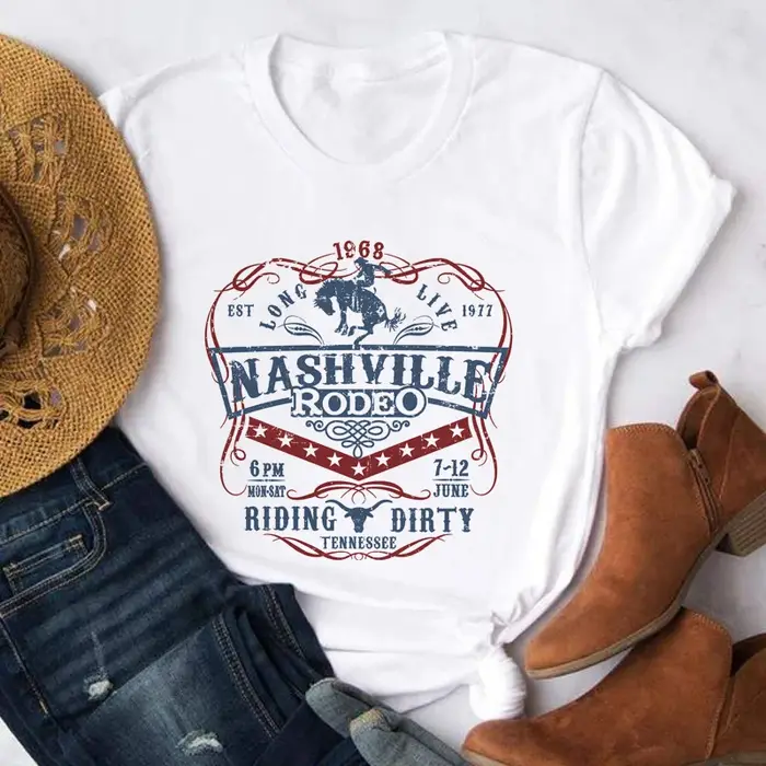 Nashville Rodeo Western graphique T-Shirt femme Vintage Cowgirl Tennessee pays musique T-Shirt dames