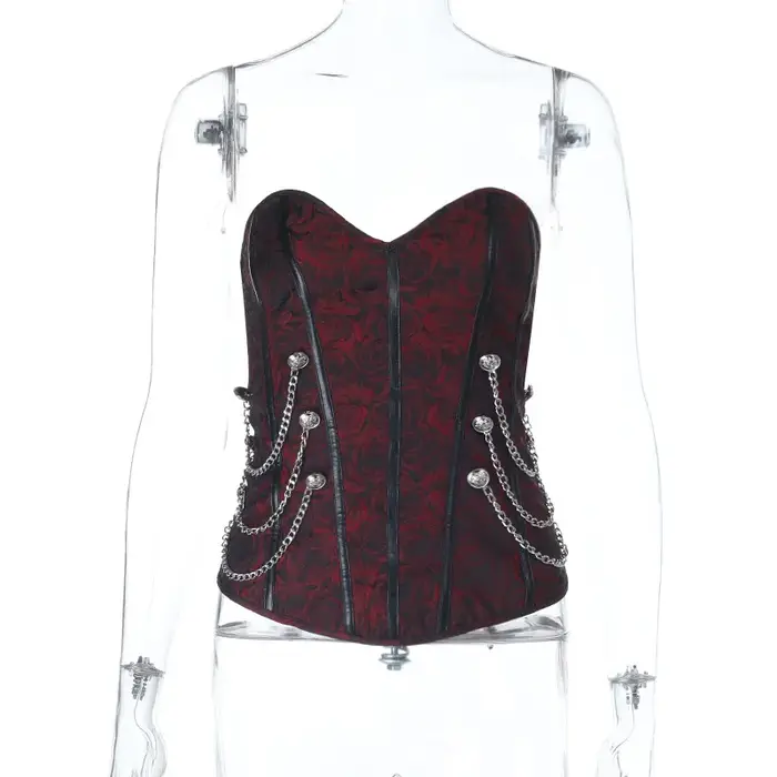 Nouveauté 2026 – Débardeur court vintage Y2K Dark Punk Grunge sans bretelles pour femme – Top bustier sexy ajouré style gothique pour l'été