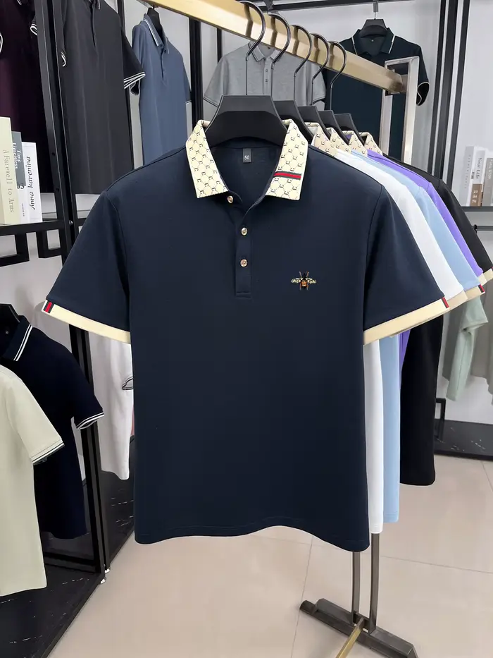 Haute qualité miel abeille brodé à manches courtes hommes polo été nouveau T-shirt marque lettre jacquard revers décontracté haut tendance