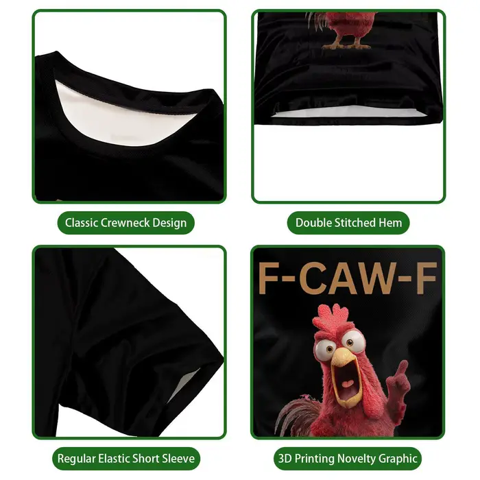 T-shirt manches courtes col rond pour hommes et femmes, imprimé poulet drôle f-chaw-f, décontracté, respirant, graphique de dessin animé