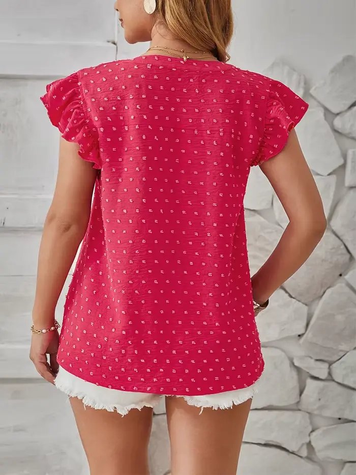 T-shirt en fibre à col en V rose pour femme