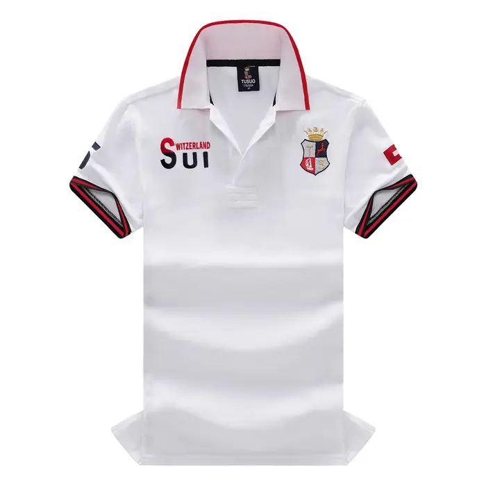 Polo homme classique suisse populaire 100% coton broderie manches courtes col de sport T-shirt surdimensionné taille américaine XS-7XL