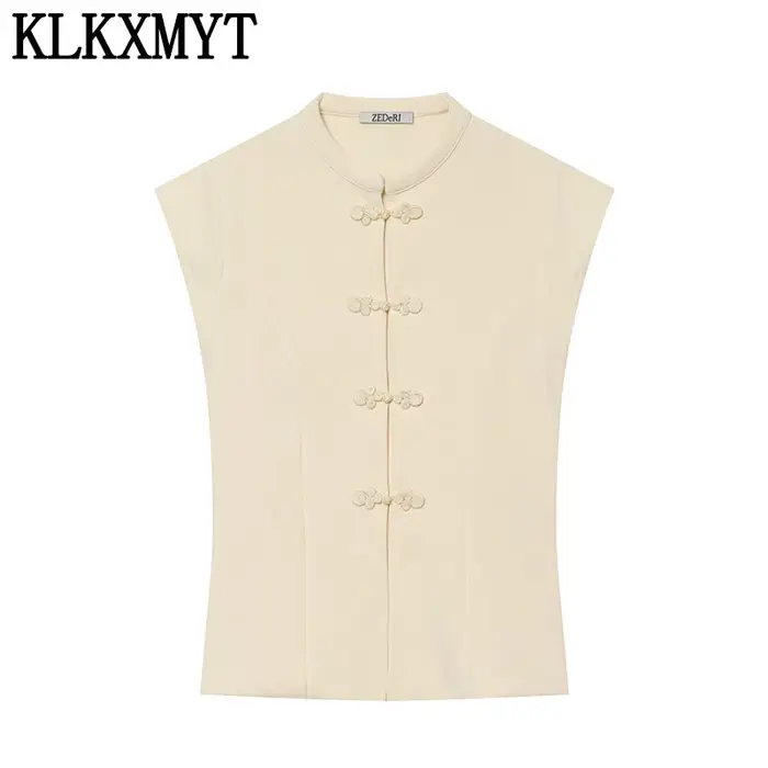 Haut décontracté et élégant pour femme KLKXMYT – Nouvelle collection 2026 – Débardeur court à nœud chinois