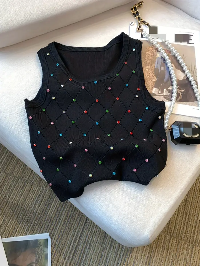 Débardeur tricoté en strass coloré