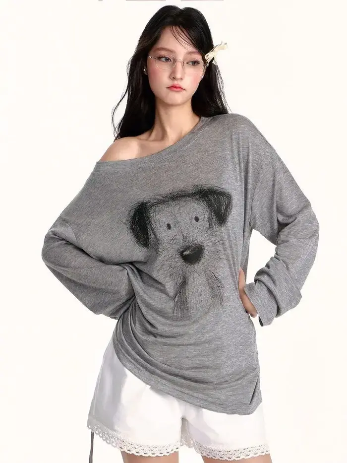 Style américain t-shirts femmes croquis imprimé à manches longues T-shirt 2025 été mince légèrement Transparent crème solaire couverture haut