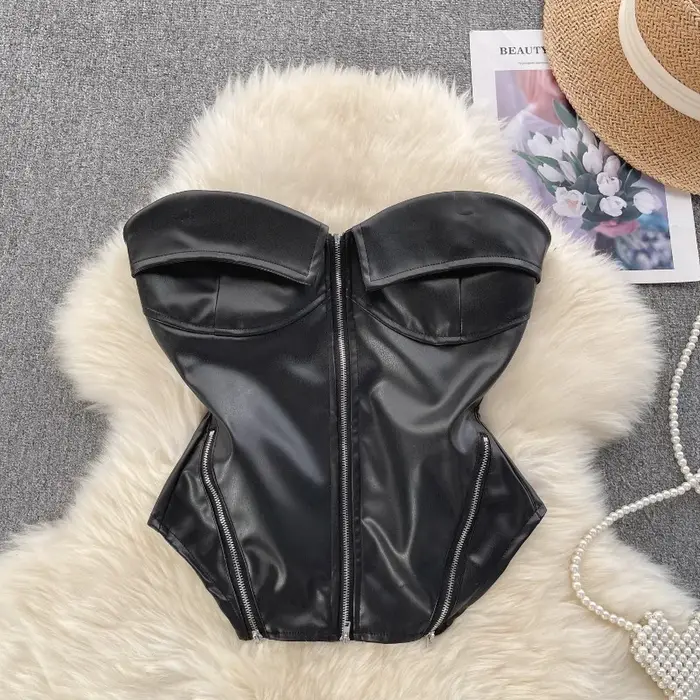 Chic Vintage doux Camis arête de poisson asymétrique débardeur mince haut court Sexy Corset Bustier femmes vêtements d'été