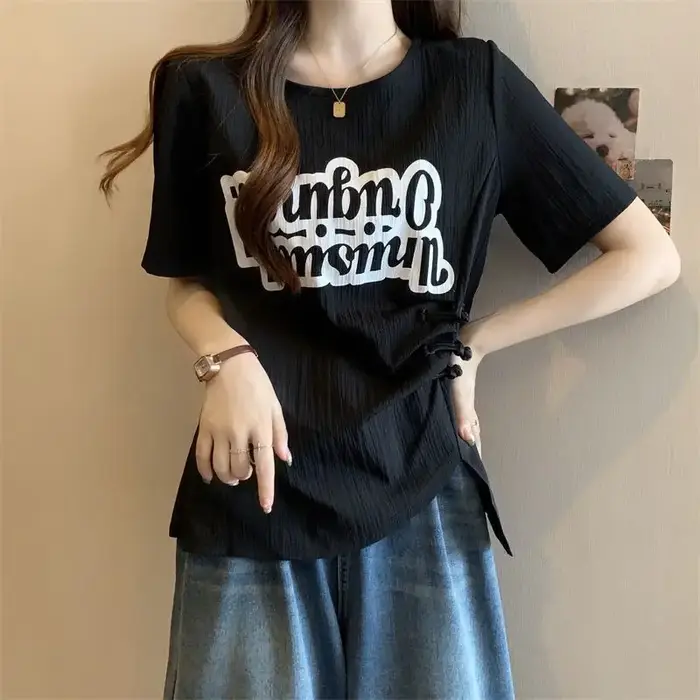 T-shirt imprimé à manches courtes pour femme grande taille