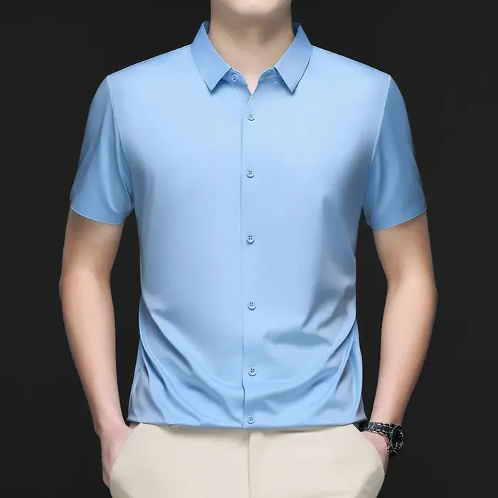 Hommes mûrier soie chemises habillées affaires résistant aux rides sans fer à la mode haut de gamme homme hauts et t-shirts glace Cool chemise vêtements d'été