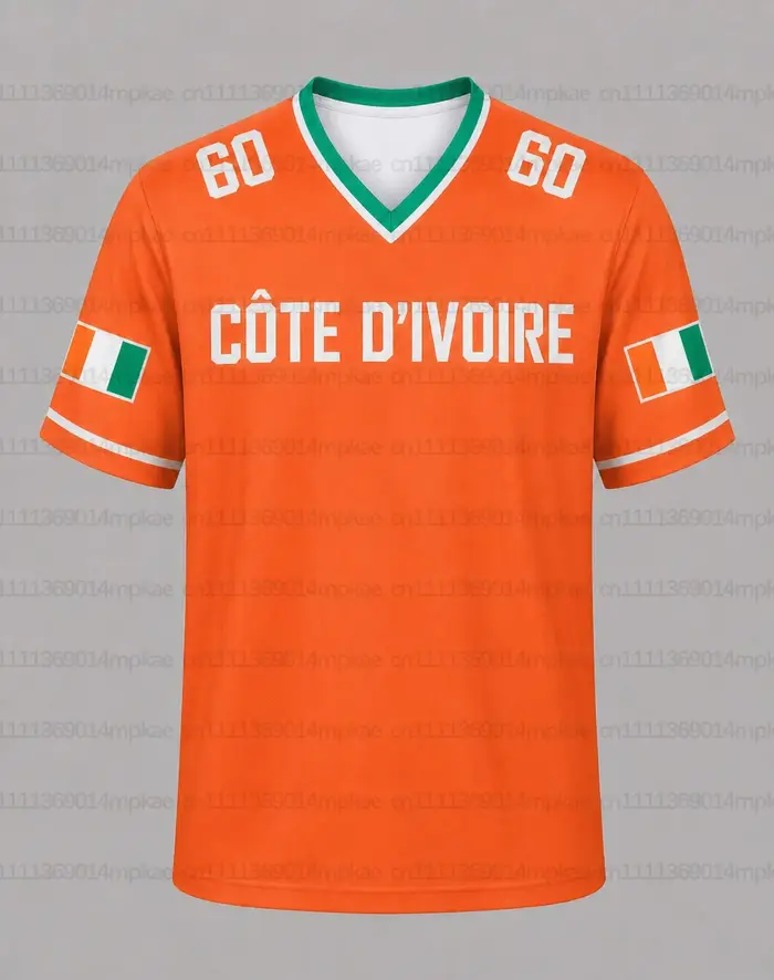 Sweat-shirt imprimé Côte d'Ivoire 2026 à col en V et manches courtes