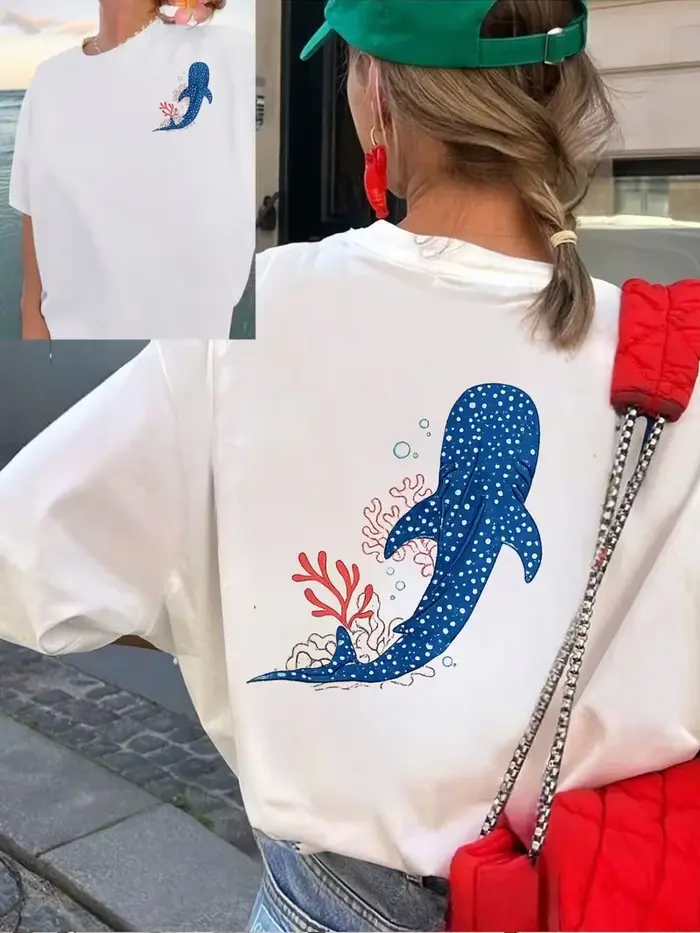T-shirt à motif requin baleine et corail