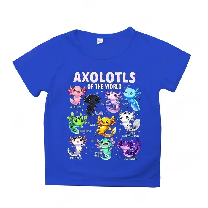 Dessin animé coloré Axolotls graphique impression 3D T-Shirt été décontracté confortable filles vêtements 2-10Y