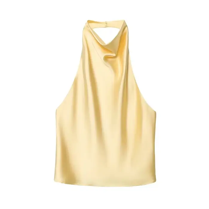 MUJER Satin haut à licou femme 2026 Sexy dos nu hauts pour femmes Camisole épaules nues